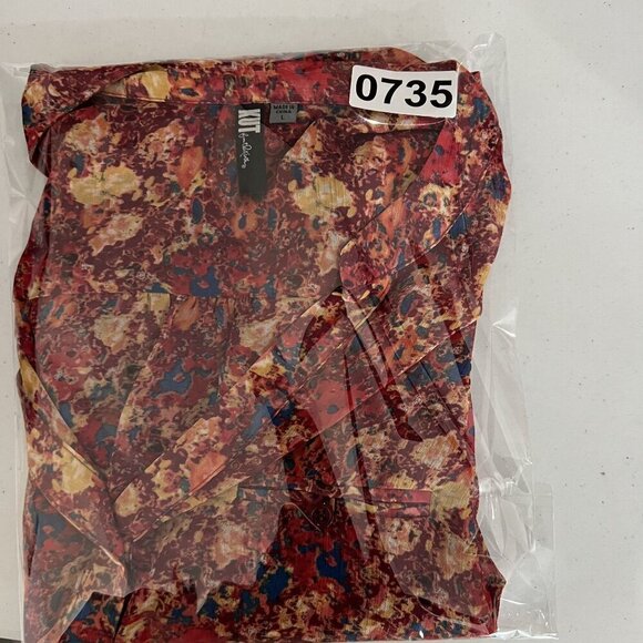 Kut From The Kloth Womens L Chiffon Sheer Floral Blouse Long Tab Sleeve Artsy - Picture 16 of 16